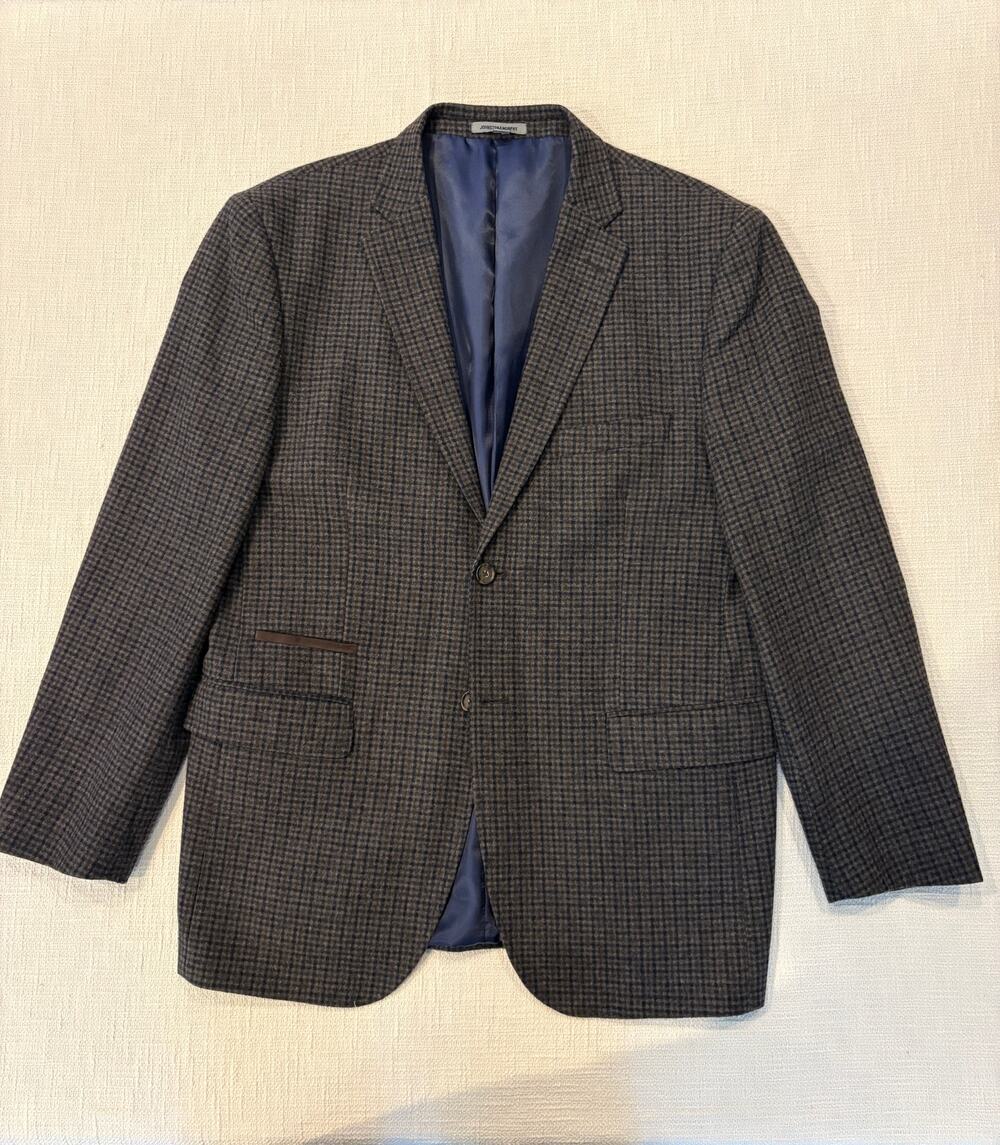 Johnston & Murphy Men's L Wool Blend Sport Coat Blazer Brown Gun Club Check